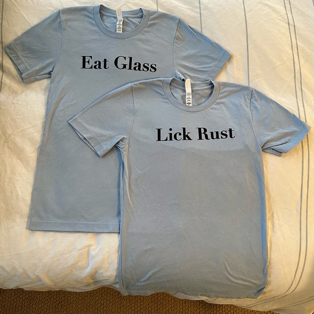 SCHITT’S CREEK “Eat Glass” “Lick Rust” T-Shirt set, Size XS